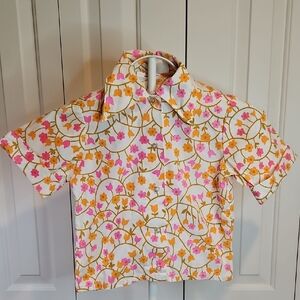 Vintage Perma Press Floral Kids Shirt - Pink and Orange 8 Retro 80s